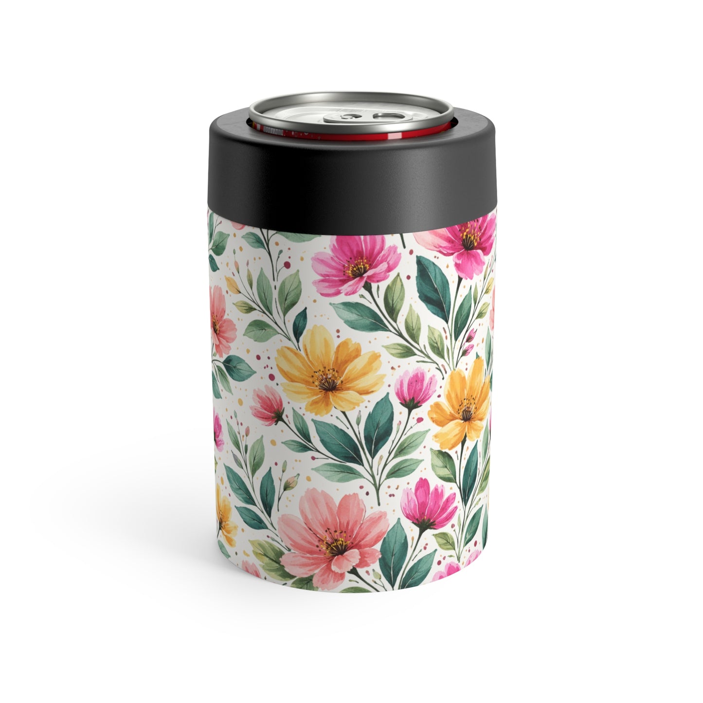 Watercolor Wildflower Garden Pattern – Splatter Bloom Collection – 12oz Insulated Stainless Steel Koozie