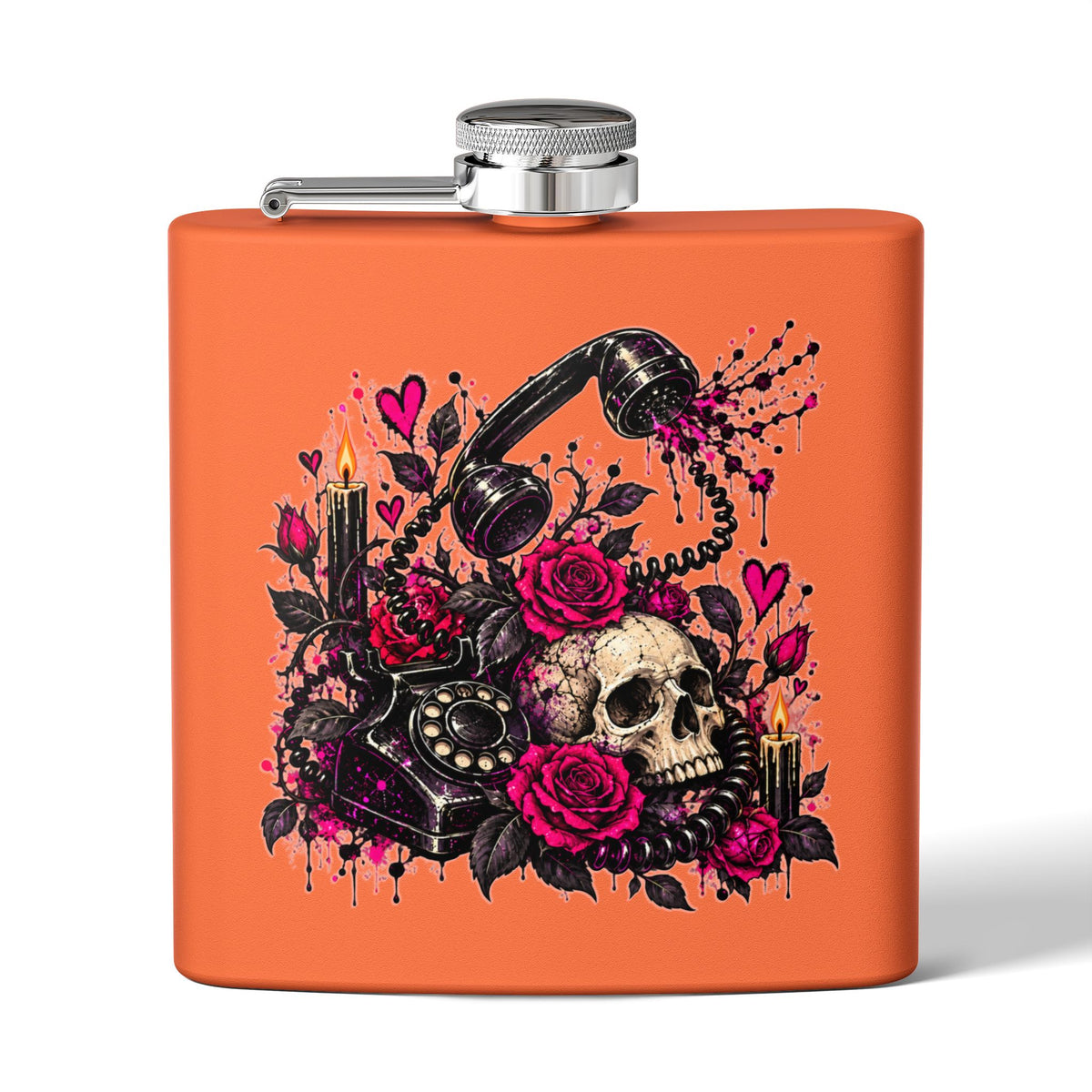 Karma’s Calling 6oz Stainless Steel Flask | Gothic Skull & Telephone Drinking Flask by Subbin4Sanity