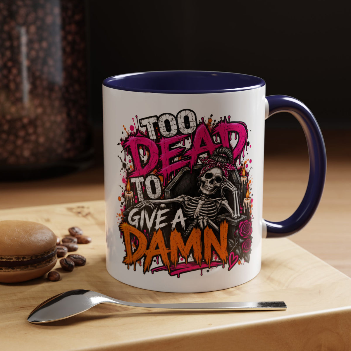 Too Dead To Give A Damn Coffee Mug | Sarcastic Gothic Ceramic Mug by Subbin4Sanity