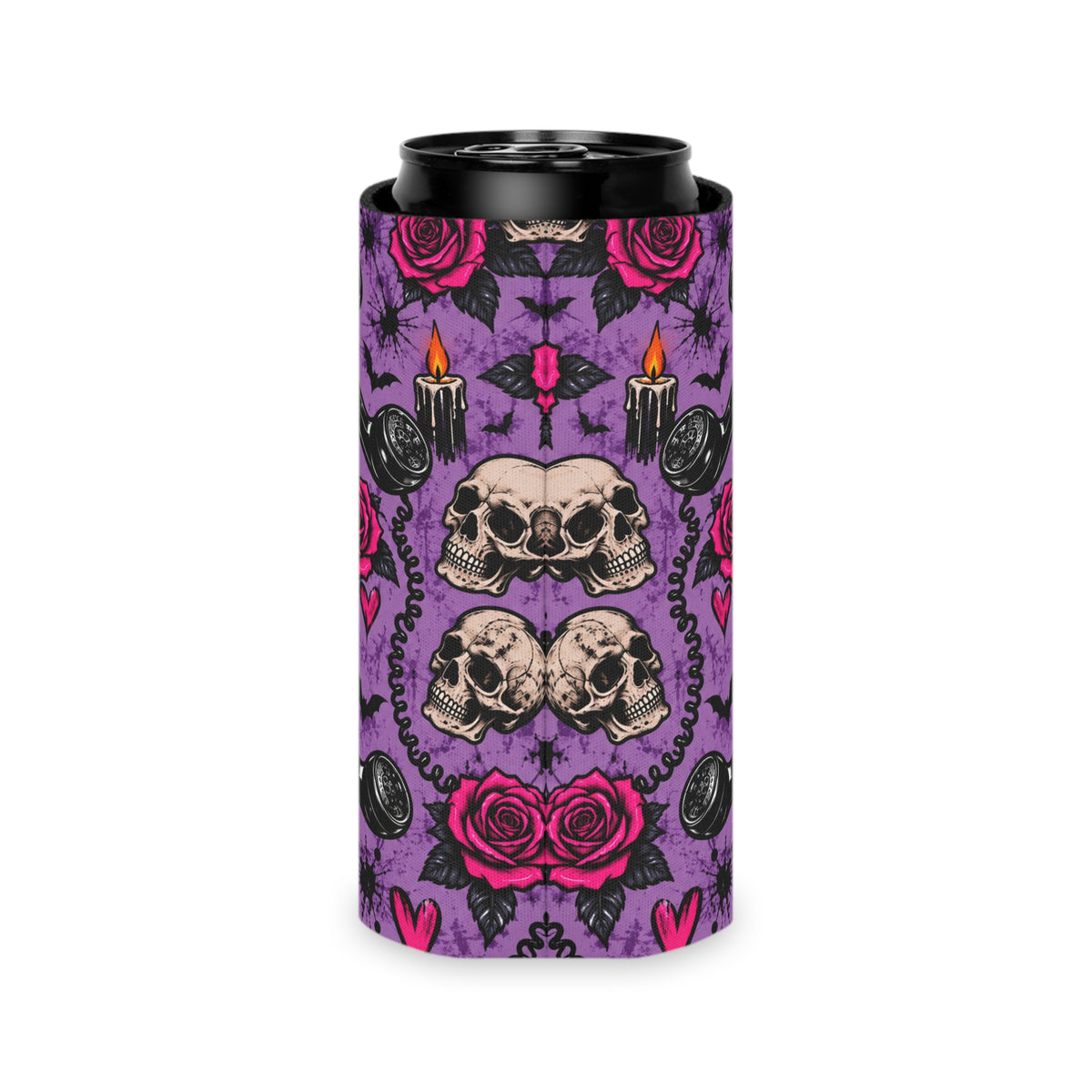 Karma’s Calling Pattern Foam Grip Koozie | Gothic Telephone & Rose Can Cooler by Subbin4Sanity