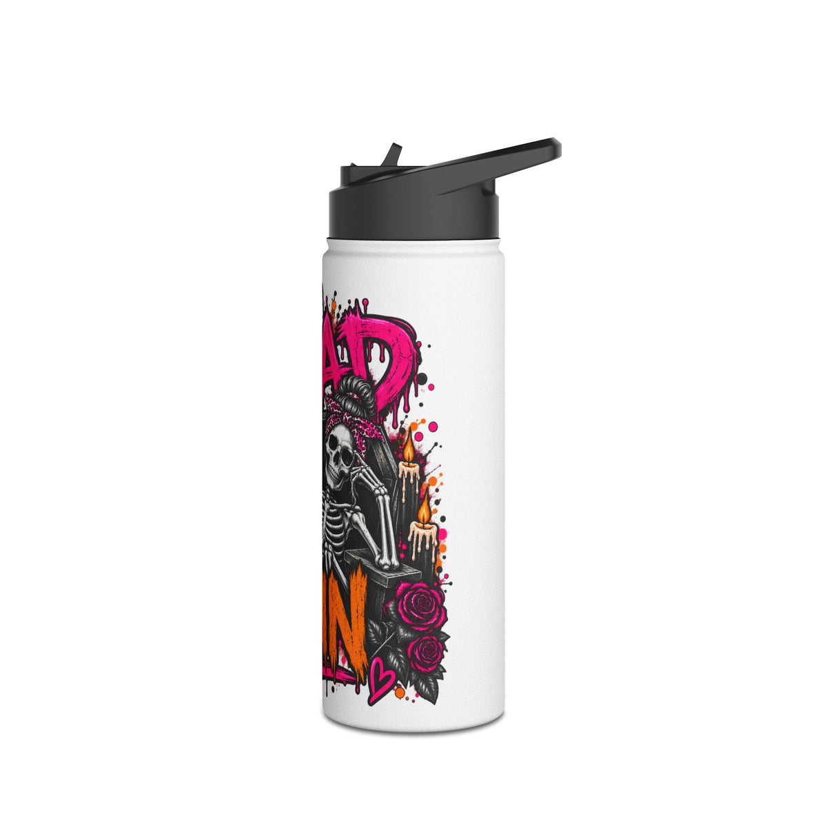 Too Dead To Give A Damn Stainless Steel Water Bottle | Sarcastic Gothic Insulated Bottle by Subbin4Sanity