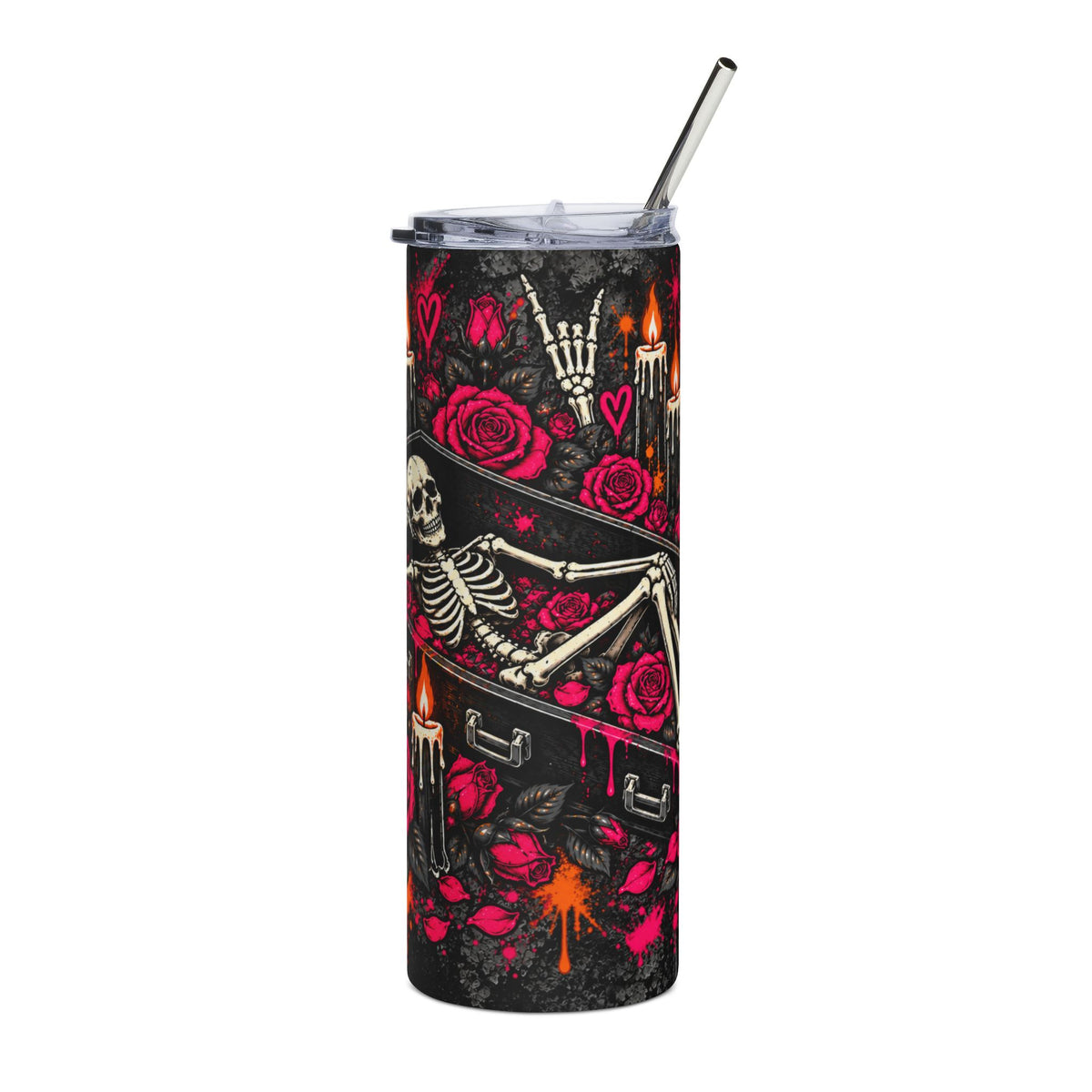 Dirt & Defiance 20oz Stainless Steel Tumbler | Gothic Skeleton Travel Cup by Subbin4Sanity