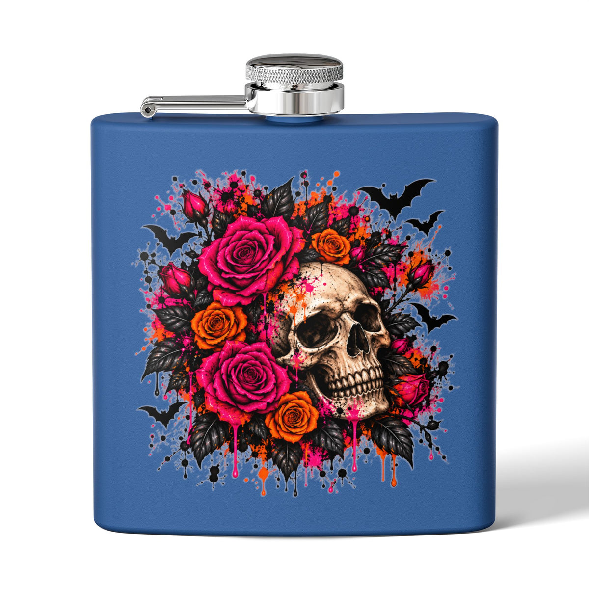 Deadly Blooms 6oz Stainless Steel Flask | Gothic Floral Skull Drinking Flask by Subbin4Sanity