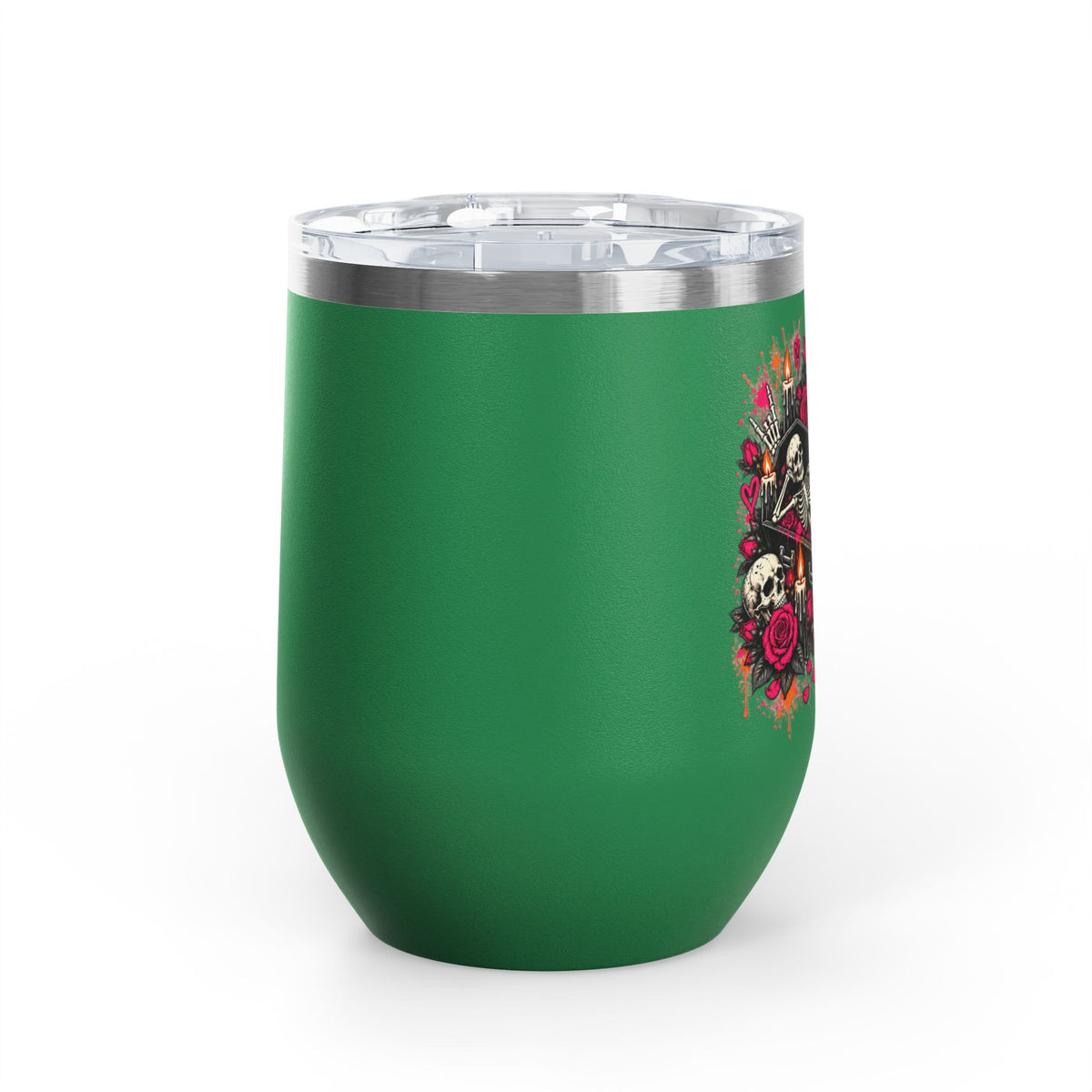 Dead & Unbothered 12oz Wine Tumbler | Gothic Skeleton Stainless Steel Cup by Subbin4Sanity