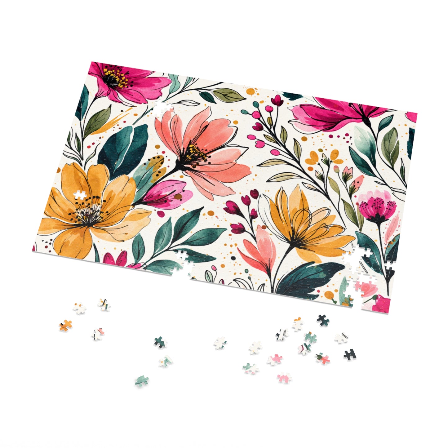 aModern Botanical Wildflower Pattern – Splatter Bloom Collection – Puzzle & Tin Storage Box