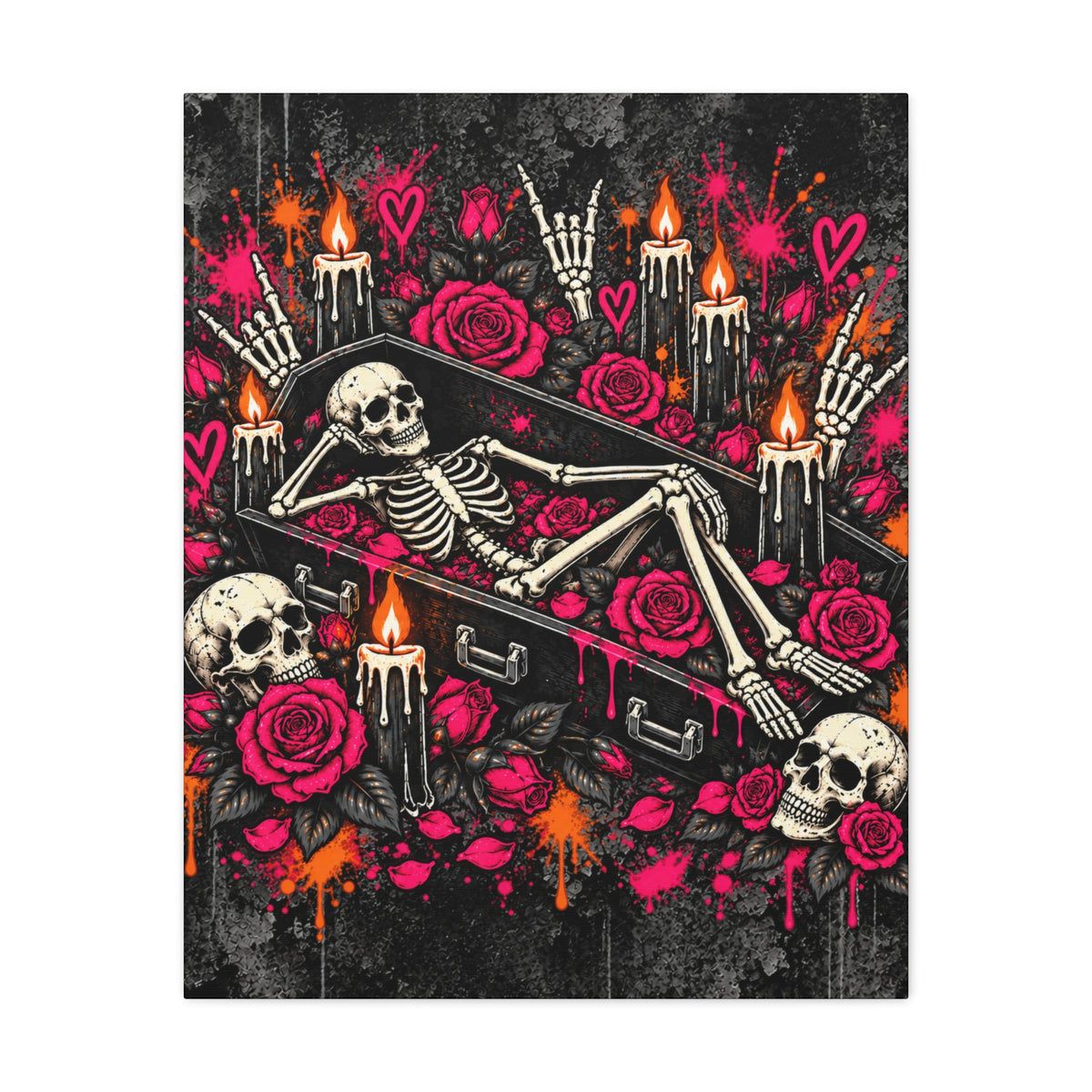 Dead & Unbothered Halloween Canvas | Gothic Skeleton, Coffin & Rose Wall Art by Subbin4Sanity