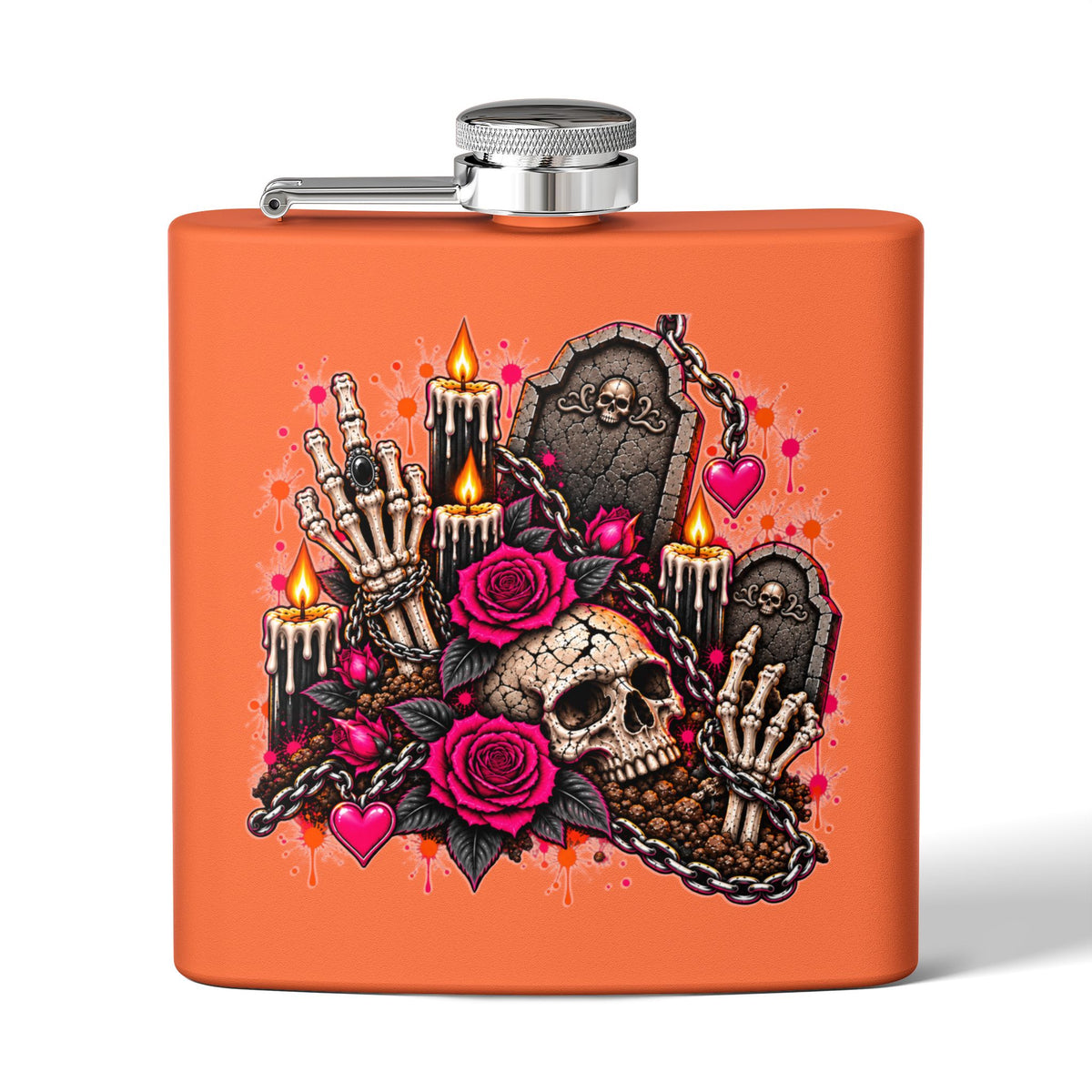 Dirt & Defiance 6oz Stainless Steel Flask | Gothic Coffin & Skull Drinking Flask by Subbin4Sanity