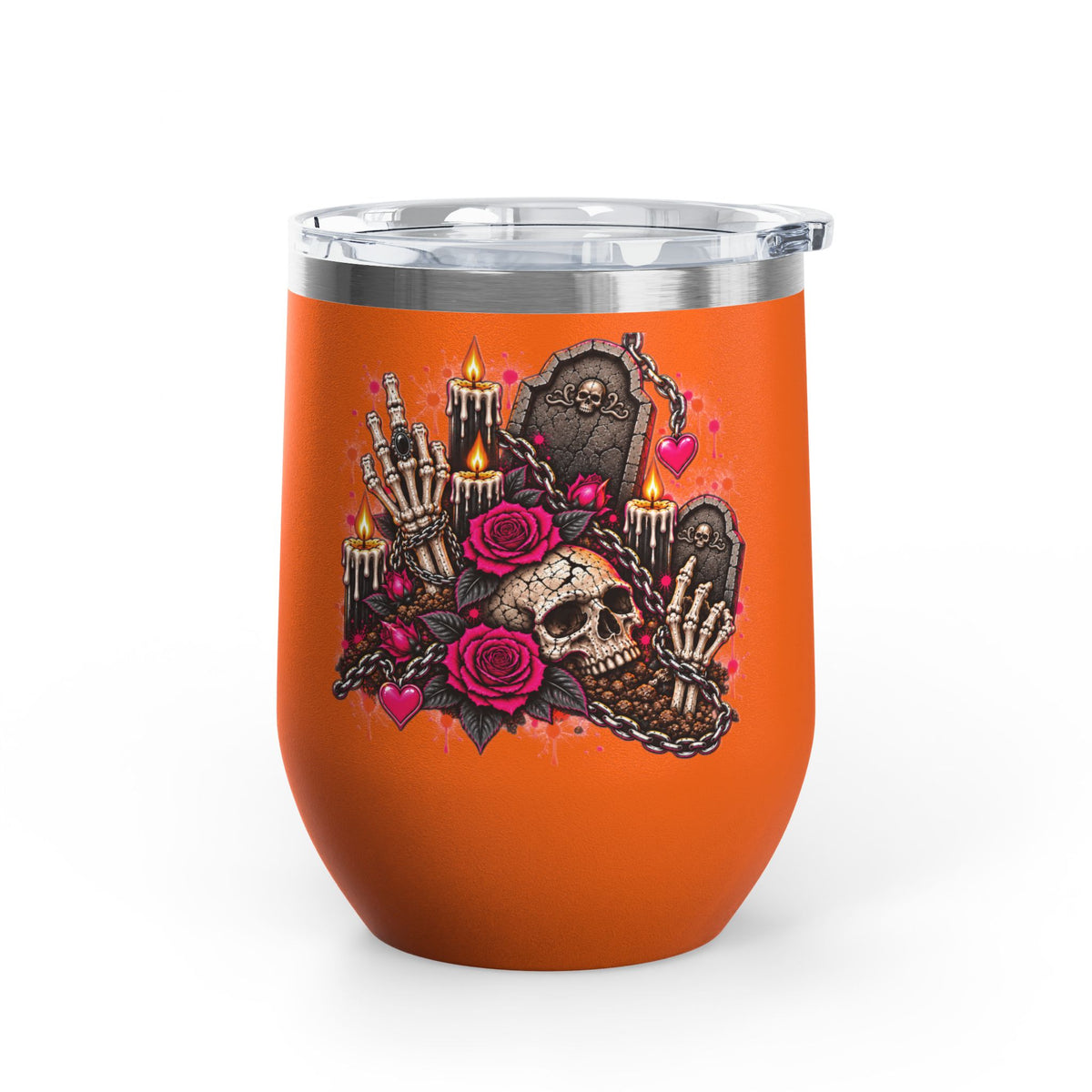 Dirt & Defiance 12oz Wine Tumbler | Gothic Skull & Coffin Stainless Steel Cup by Subbin4Sanity