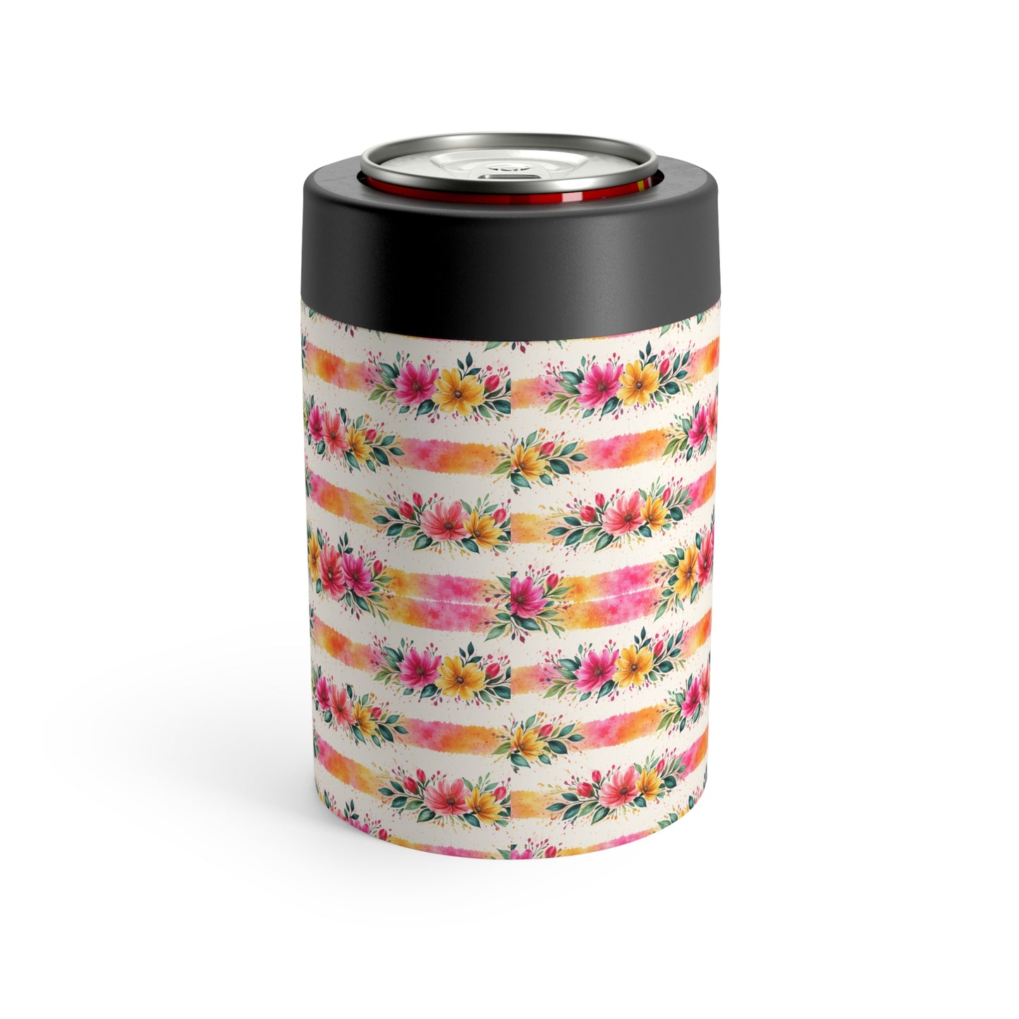 Wildflower Garden Stripe Pattern – Splatter Bloom Collection – 12oz Insulated Stainless Steel Koozie