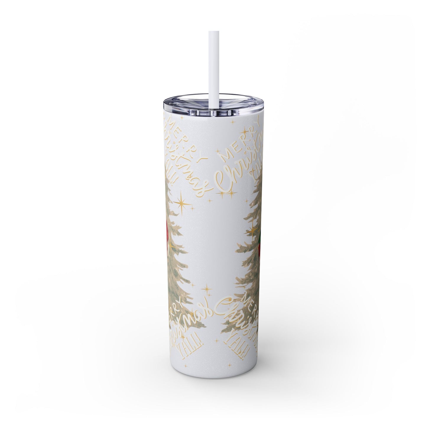 Christmas Skinny Tumbler with Straw, 20oz, "Merry Christmas Yall/I'm a gift"