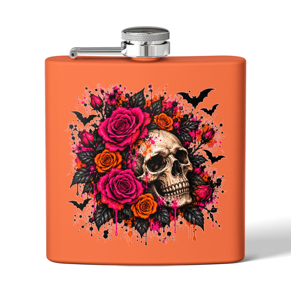 Deadly Blooms 6oz Stainless Steel Flask | Gothic Floral Skull Drinking Flask by Subbin4Sanity