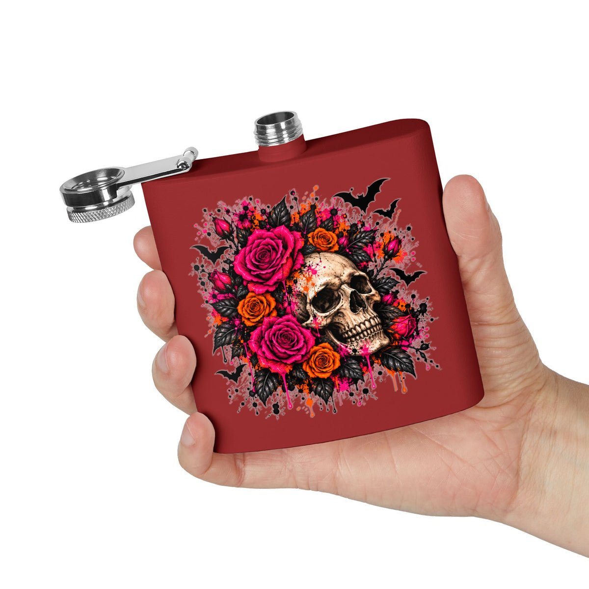 Deadly Blooms 6oz Stainless Steel Flask | Gothic Floral Skull Drinking Flask by Subbin4Sanity
