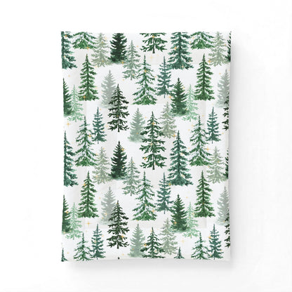 Winter Woods Comforter Blanket | Christmas Pine Forest Cotton Comforter – Green Watercolor Evergreen Bedding by Subbin4Sanity