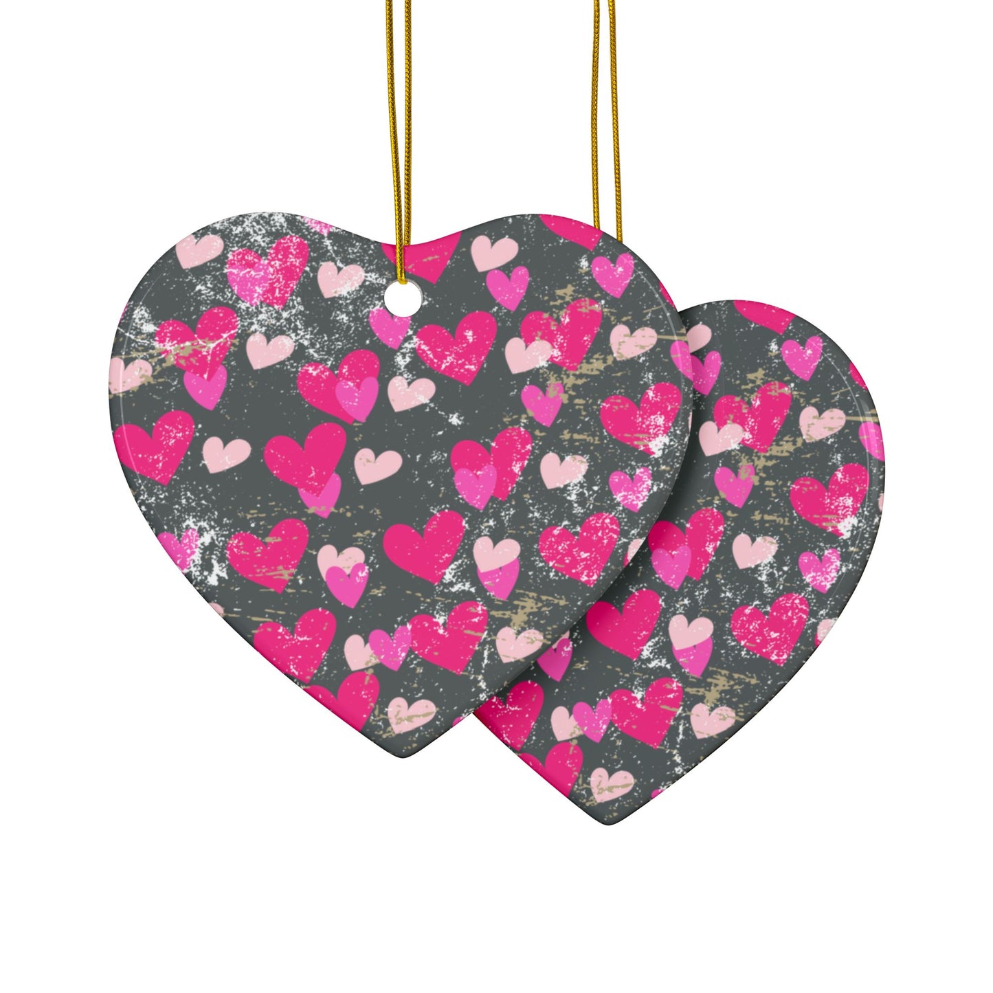 Heart Ceramic Ornament | Grey & Pink Hearts Valentine Decor Keepsake by Subbin4Sanity