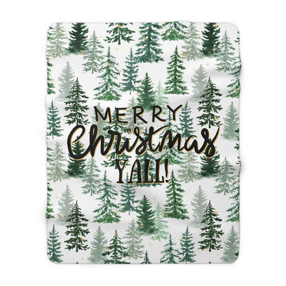 Christmas Sherpa Fleece Blanket | Merry Christmas Y’all Tree Pattern Throw