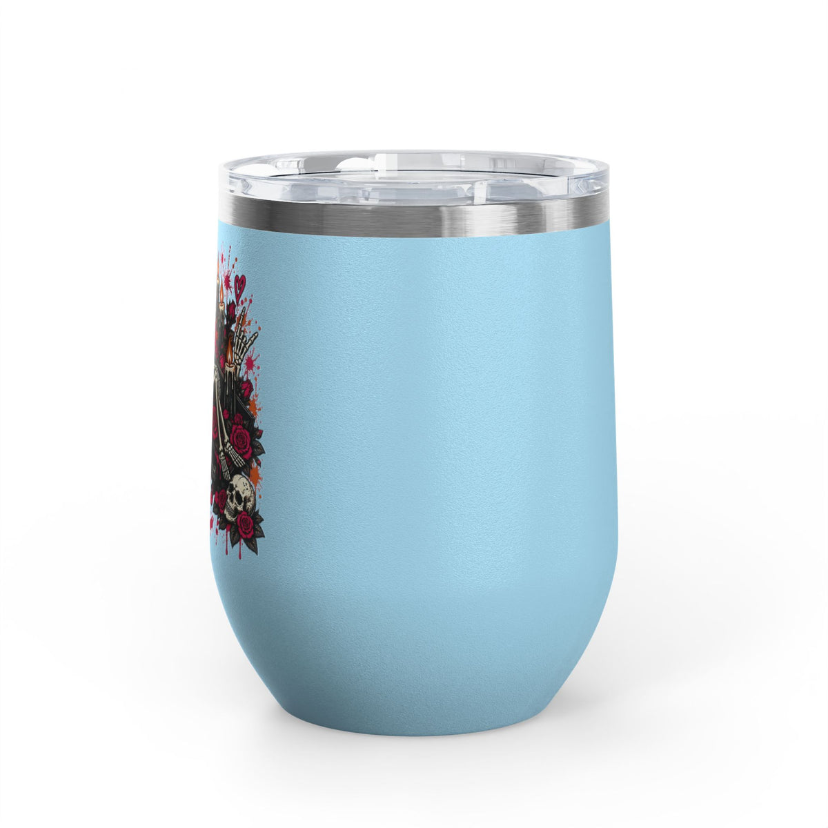 Dead & Unbothered 12oz Wine Tumbler | Gothic Skeleton Stainless Steel Cup by Subbin4Sanity