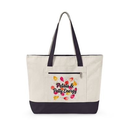 "Petals & Petty Energy" — Zippered Tote Bag