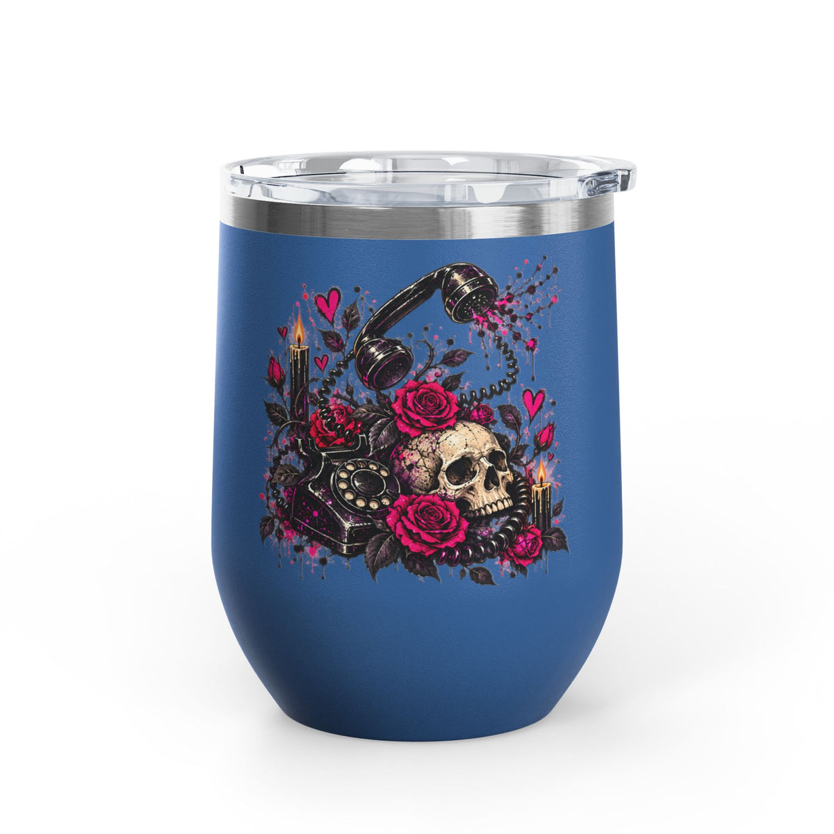 Karma’s Calling 12oz Wine Tumbler | Gothic Skull & Telephone Stainless Steel Cup by Subbin4Sanity