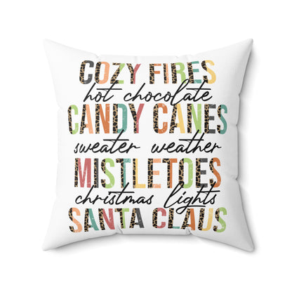 Christmas Pillowcase & Plush Insert "cozy fires, hot chocolate, candy canes, sweater weather, mistletoes, christmas lights, santa claus"
