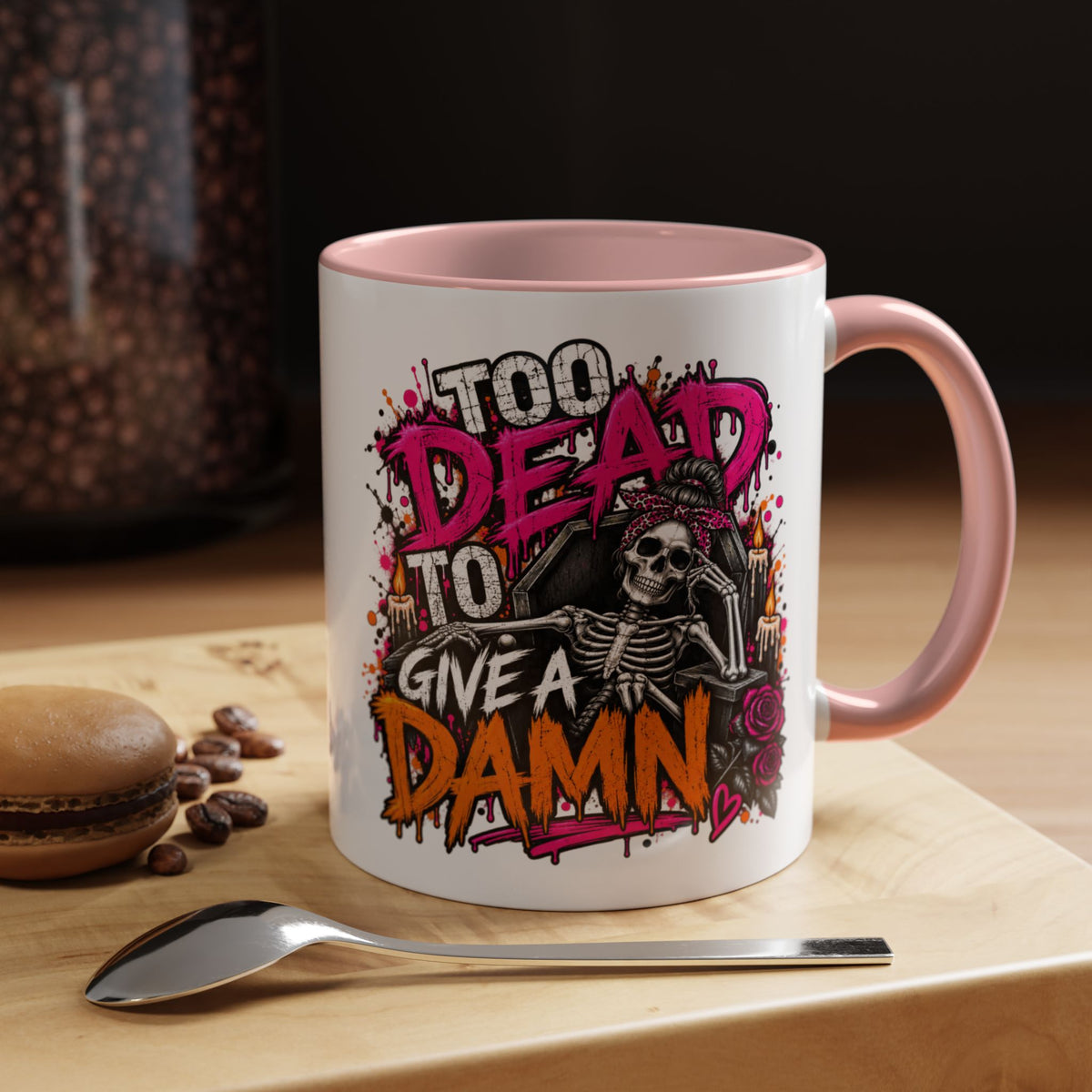 Too Dead To Give A Damn Coffee Mug | Sarcastic Gothic Ceramic Mug by Subbin4Sanity
