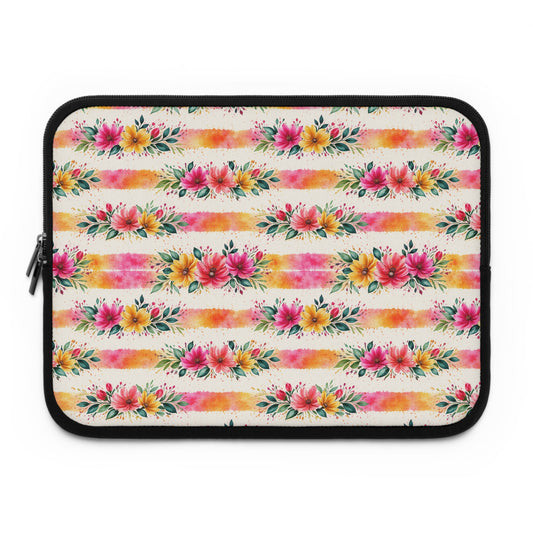 Wildflower Garden Stripe Pattern – Splatter Bloom Collection – Laptop Sleeve Protective Case