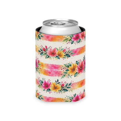 Wildflower Garden Stripe Pattern – Splatter Bloom Collection — Lightweight Foam Grip Lined Koozie
