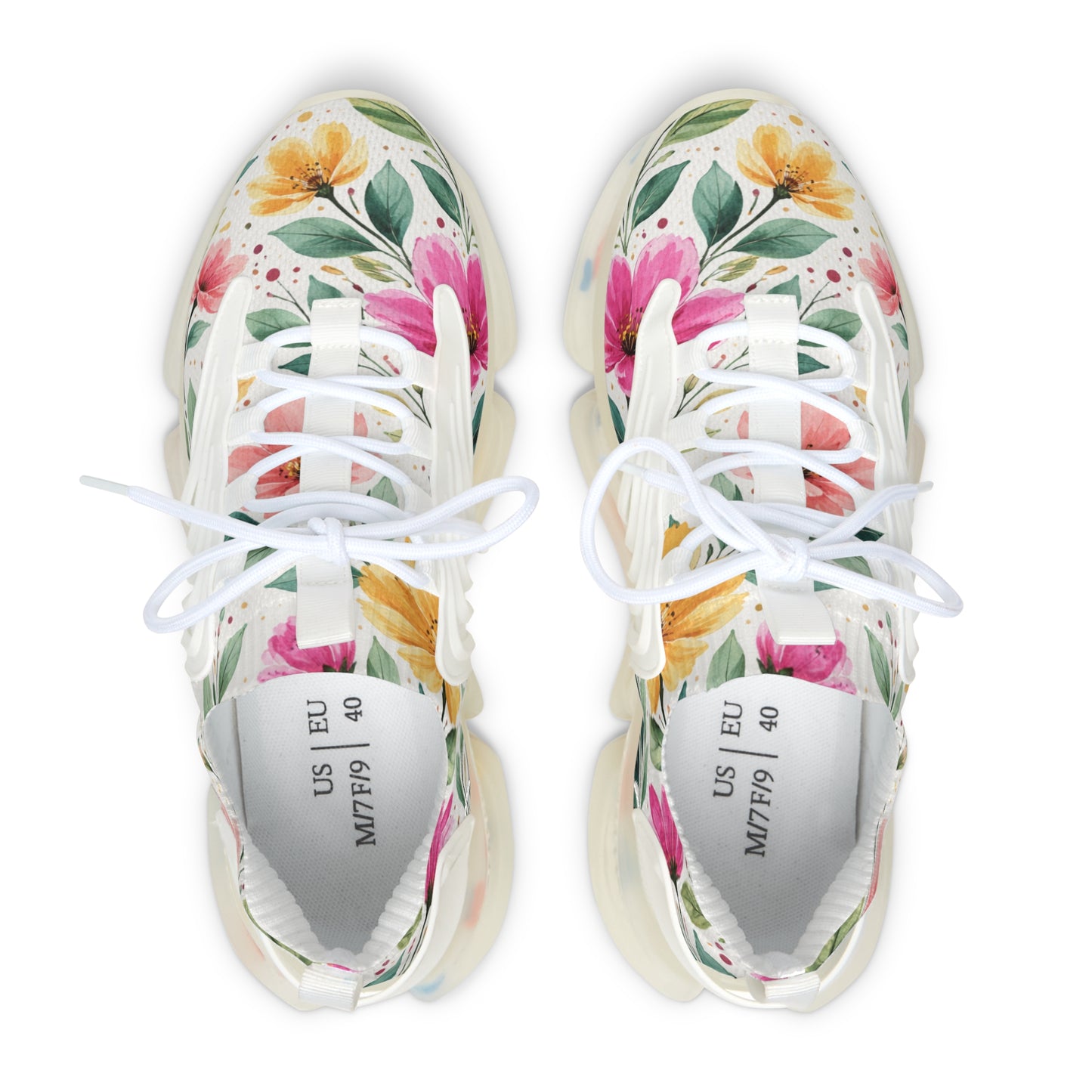 Watercolor Wildflower Garden Pattern – Splatter Bloom Collection — Lightweight Women's Breathable Athletic Mesh Sneakers