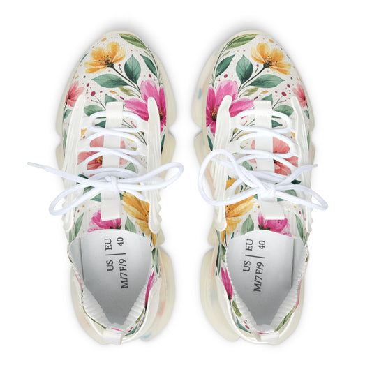 Watercolor Wildflower Garden Pattern – Splatter Bloom Collection — Lightweight Women's Breathable Athletic Mesh Sneakers
