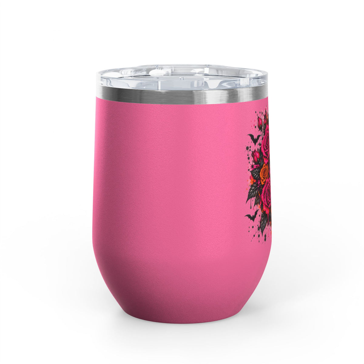 Deadly Blooms 12oz Wine Tumbler | Gothic Floral Skull Stainless Steel Cup by Subbin4Sanity