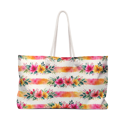 Wildflower Garden Stripe Pattern – Splatter Bloom Collection – Weekender Travel Tote Bag