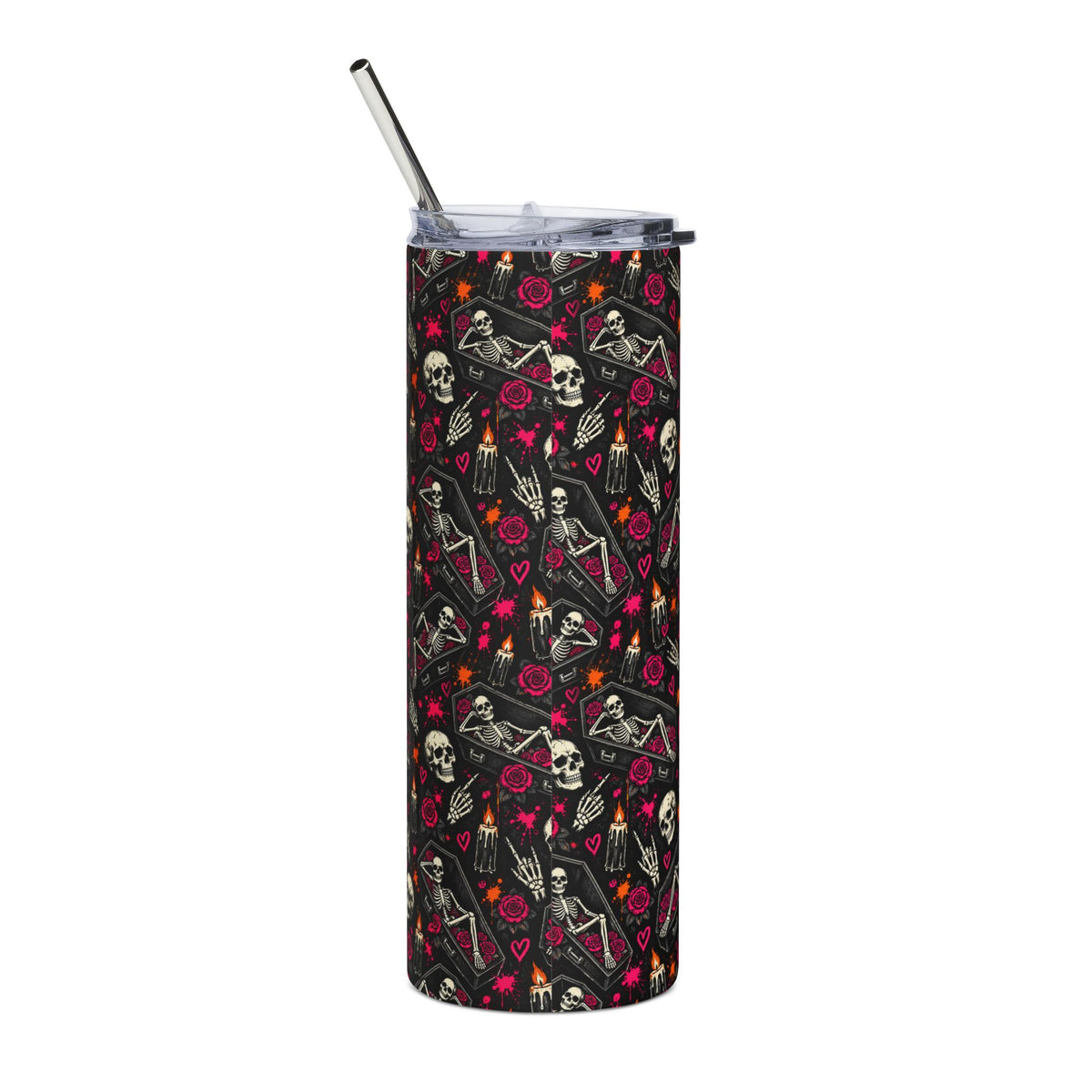 Dead & Unbothered 20oz Stainless Steel Tumbler | Gothic Skeleton & Coffin Drinkware by Subbin4Sanity