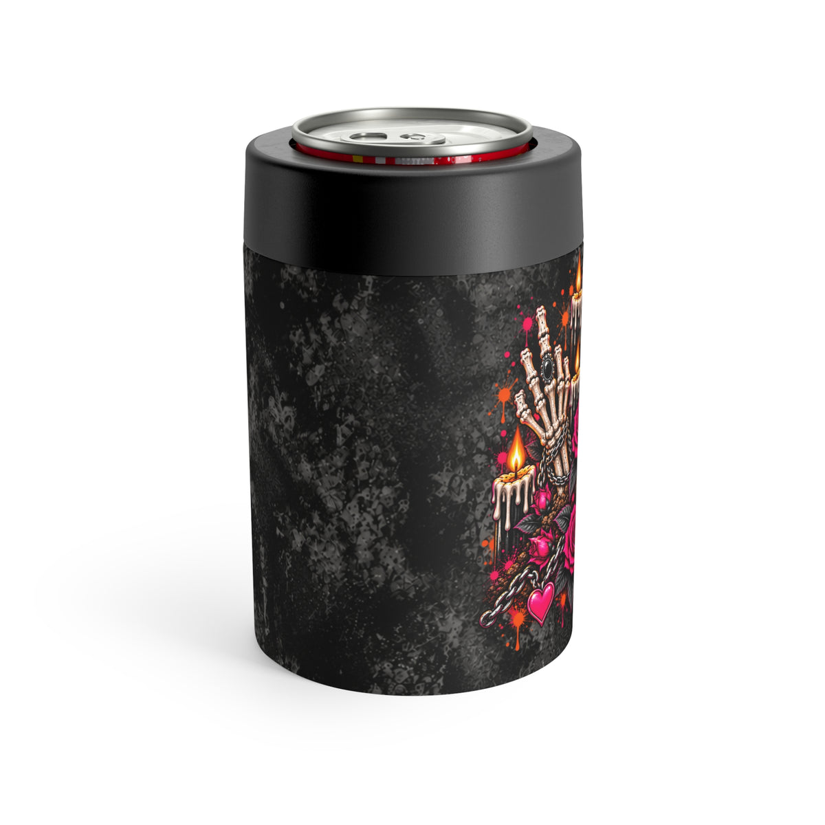 Dirt & Defiance 12oz Insulated Stainless Steel Koozie | Gothic Skull & Coffin Can Holder by Subbin4Sanity