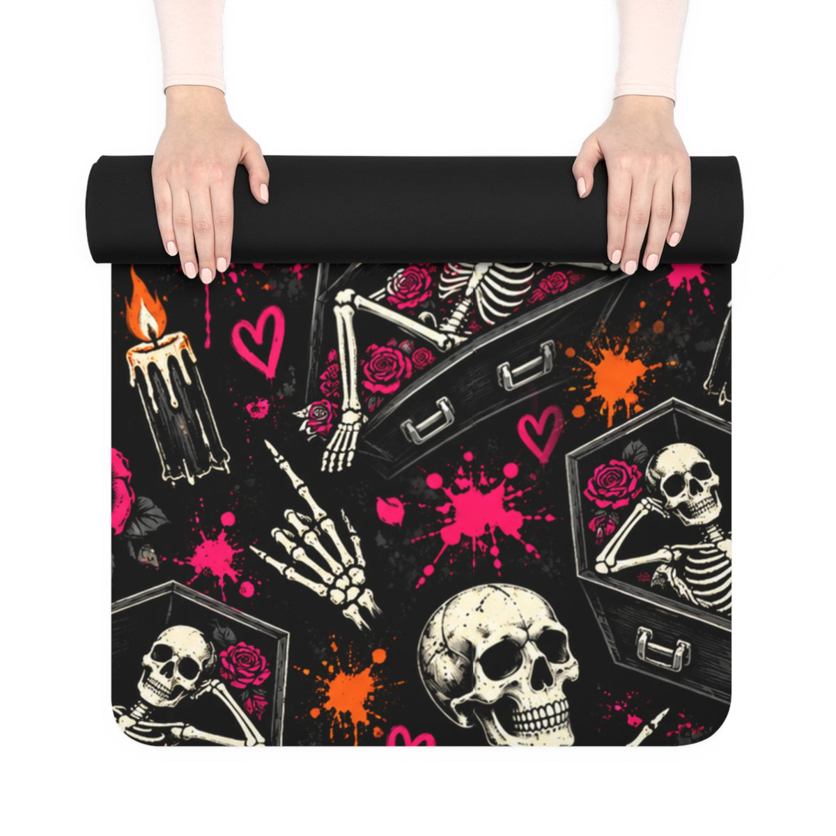 Dead & Unbothered Rubber Yoga Mat | Gothic Skeleton Workout Mat by Subbin4Sanity