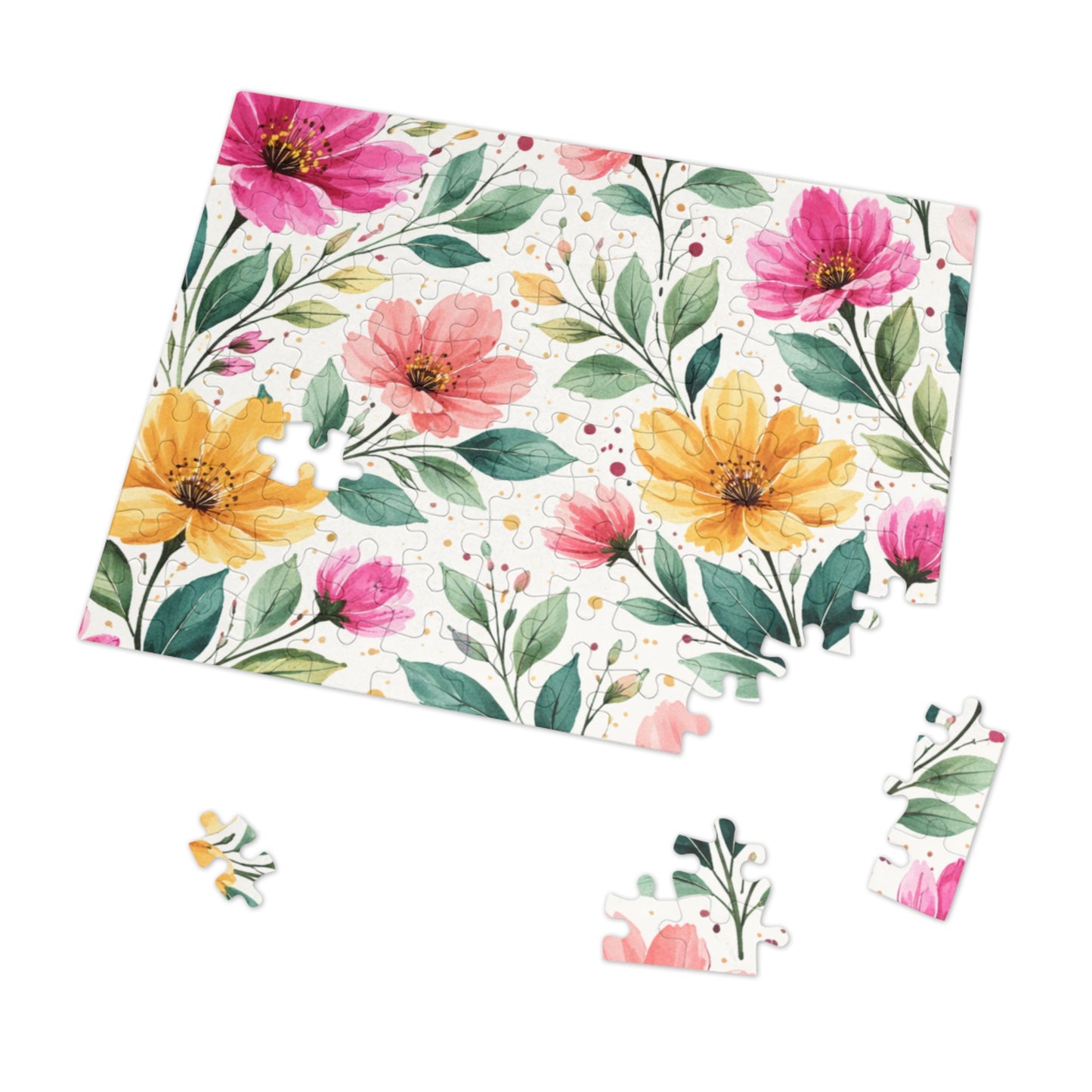 Watercolor Wildflower Garden Pattern – Splatter Bloom Collection – Puzzle & Tin Storage Box