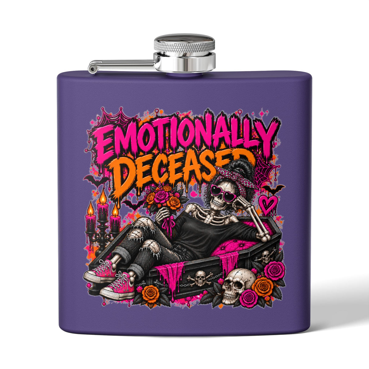 Emotionally Deceased 6oz Stainless Steel Flask | Dark Humor Gothic Drinking Flask by Subbin4Sanity