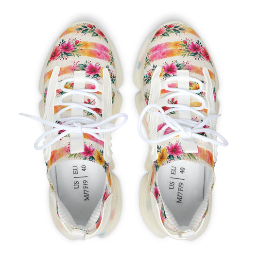 Wildflower Garden Stripe Pattern – Splatter Bloom Collection — Lightweight Women's Breathable Athletic Mesh Sneakers
