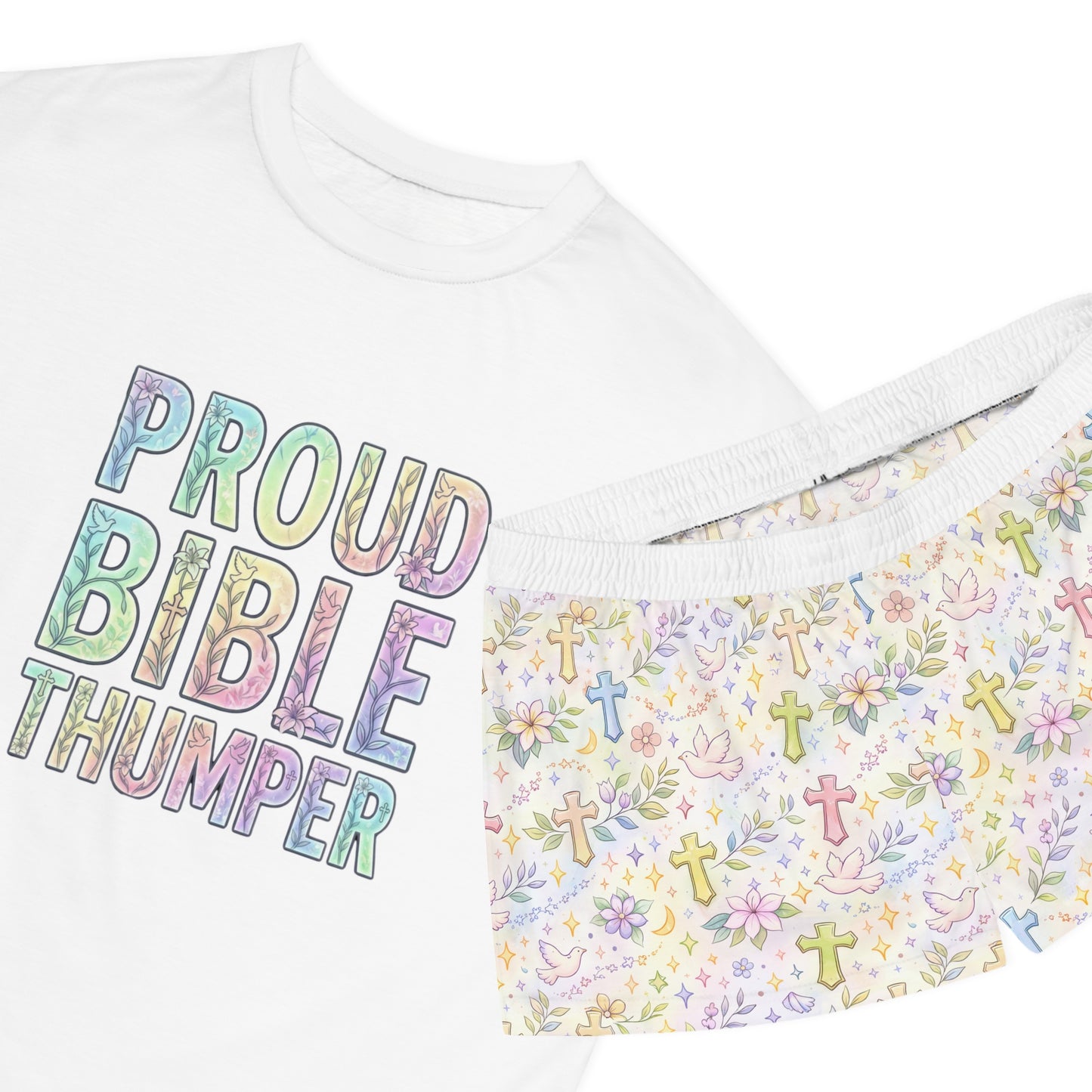 Proud Bible Thumper Pastel Rainbow Easter Faith Women's Short Pajama Set