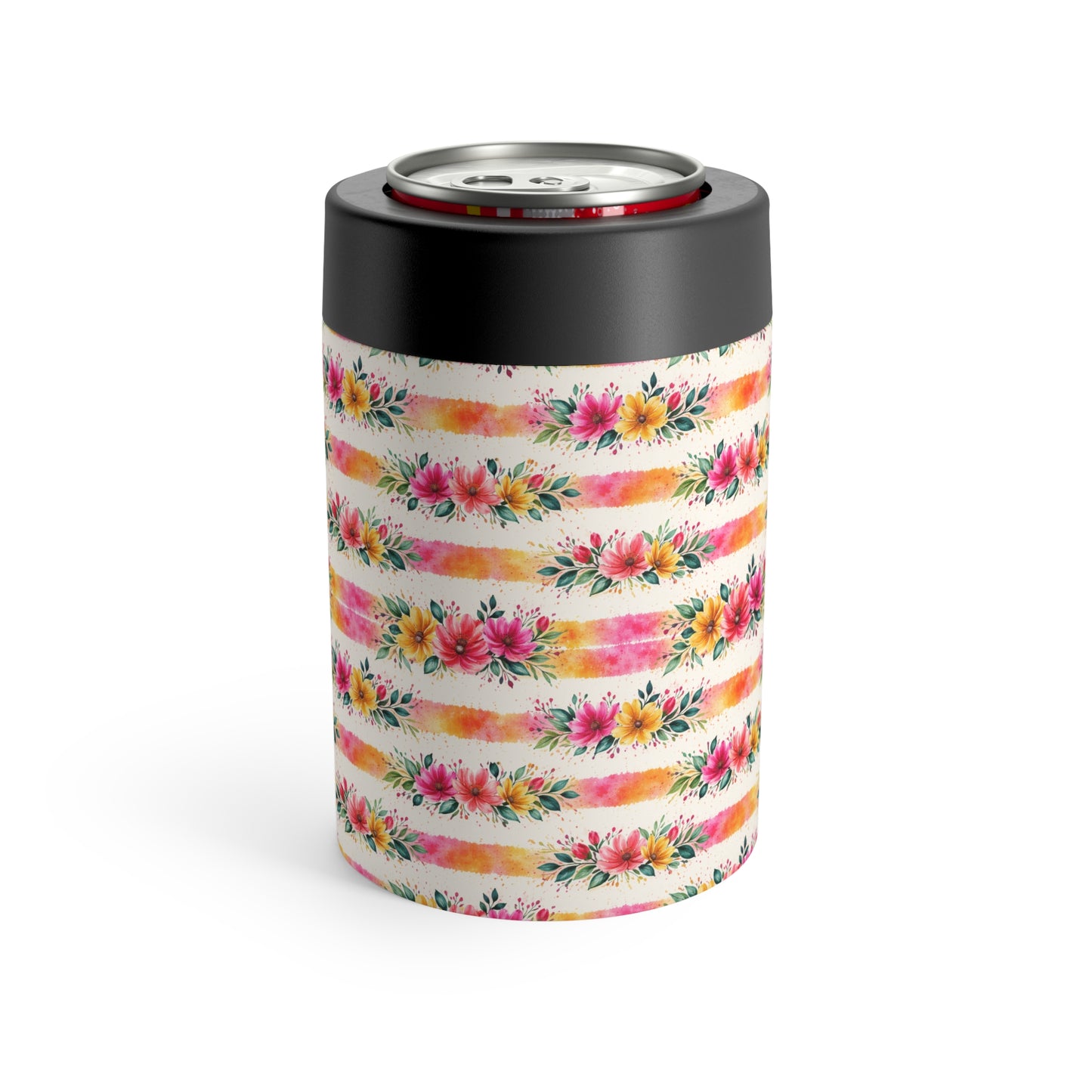 Wildflower Garden Stripe Pattern – Splatter Bloom Collection – 12oz Insulated Stainless Steel Koozie