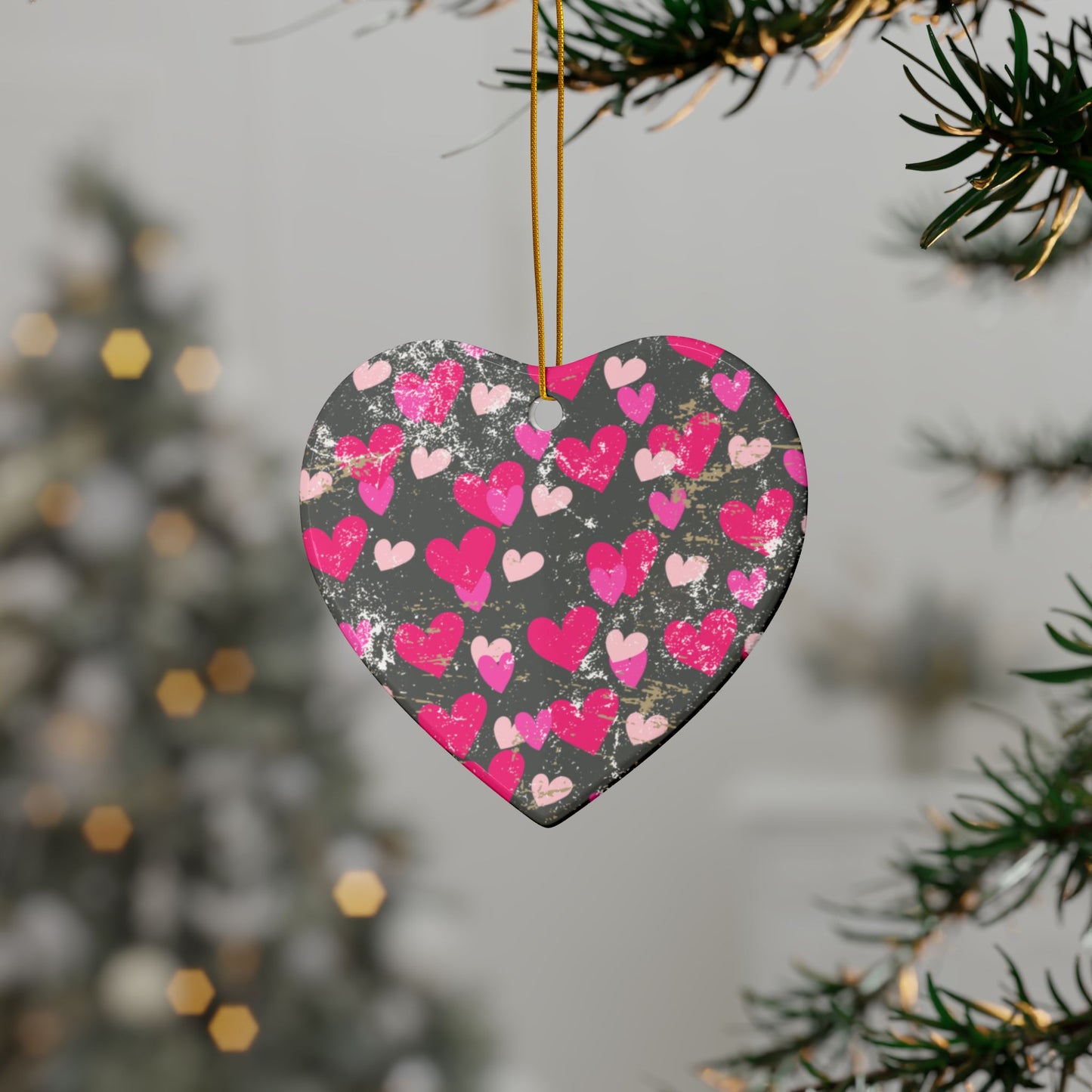 Heart Ceramic Ornament | Grey & Pink Hearts Valentine Decor Keepsake by Subbin4Sanity