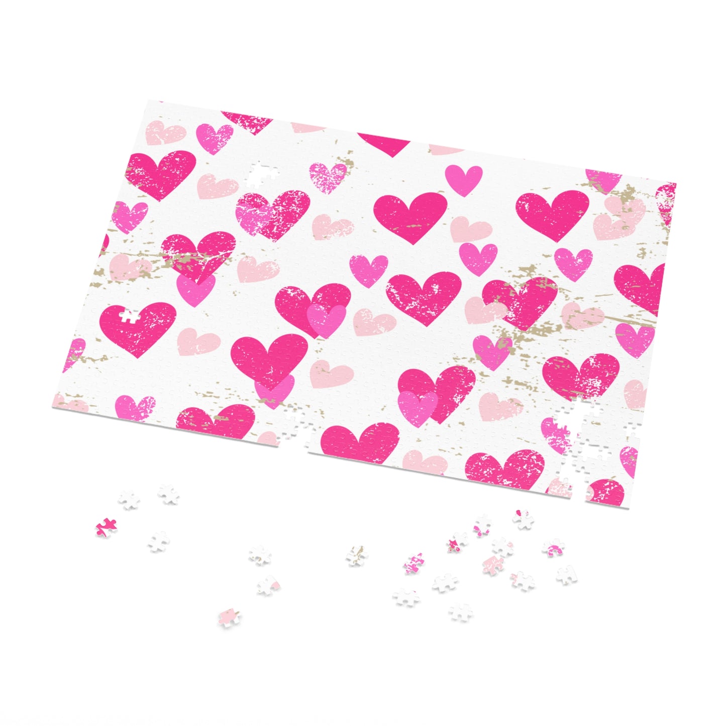 Heart Pattern Jigsaw Puzzle with Tin — Pink Hearts Valentine Puzzle Gift
