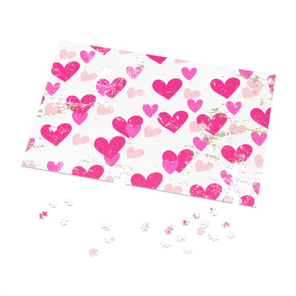Heart Pattern Jigsaw Puzzle with Tin — Pink Hearts Valentine Puzzle Gift