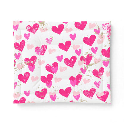 Love Worn Cozy Comforter Blanket | Distressed Heart Print Cotton Comforter – Pink Love Pattern Bedding by Subbin4Sanity
