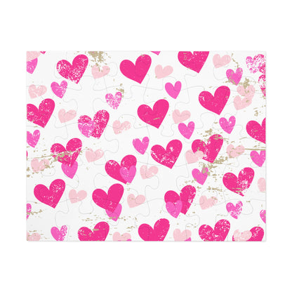 Heart Pattern Jigsaw Puzzle with Tin — Pink Hearts Valentine Puzzle Gift