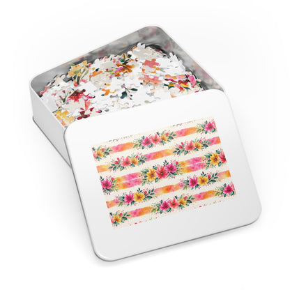 Wildflower Garden Stripe Pattern – Splatter Bloom Collection – Puzzle & Tin Storage Box