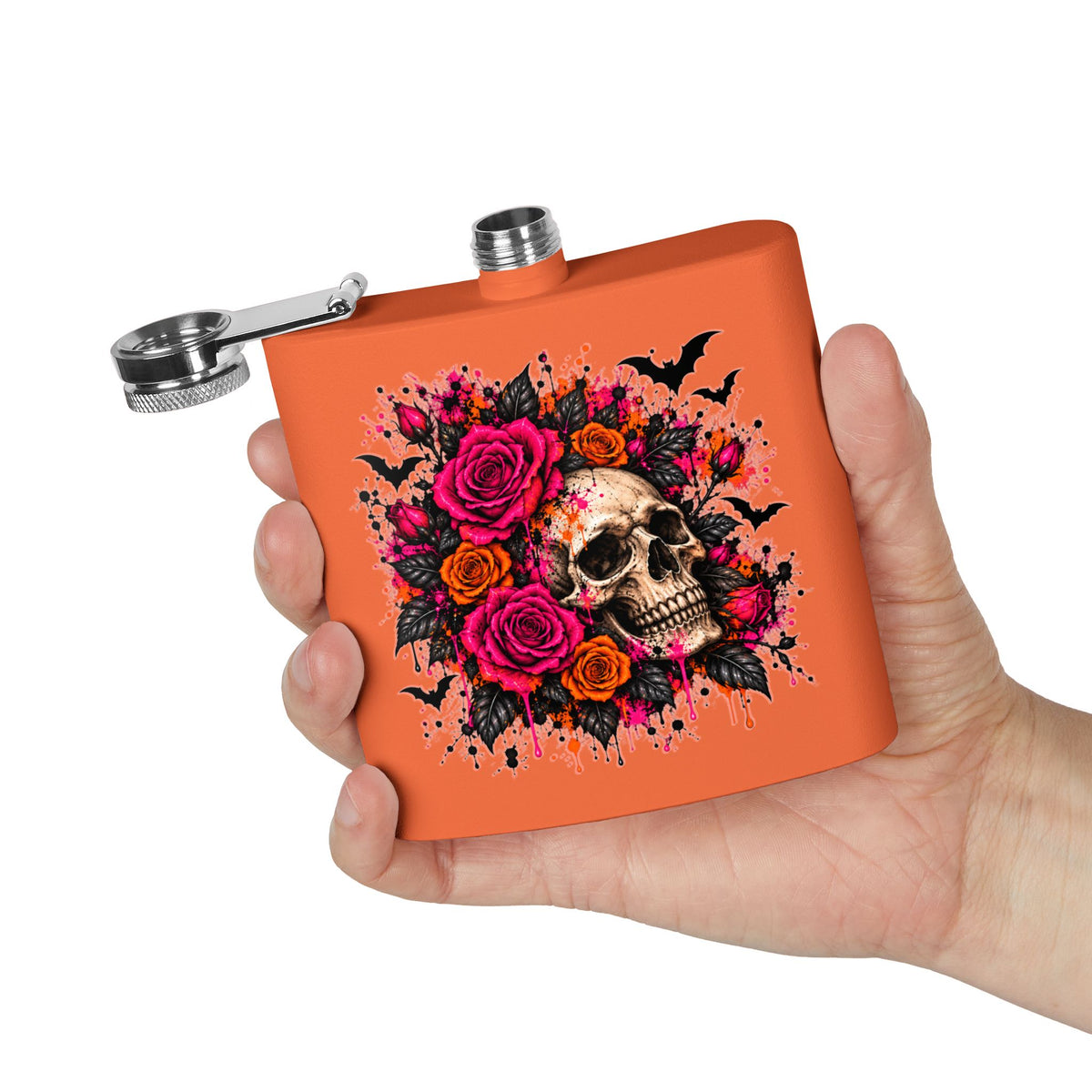 Deadly Blooms 6oz Stainless Steel Flask | Gothic Floral Skull Drinking Flask by Subbin4Sanity