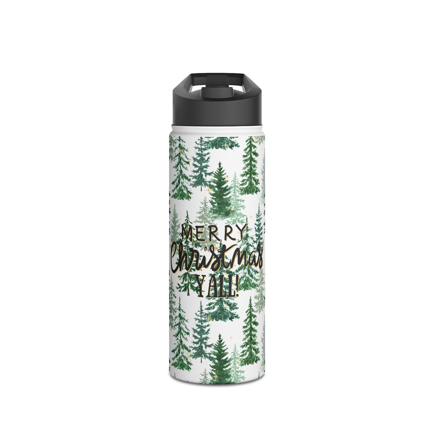 Merry Christmas Y'all Stainless Steel Water Bottle — Christmas Tree Design