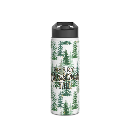 Merry Christmas Y'all Stainless Steel Water Bottle — Christmas Tree Design