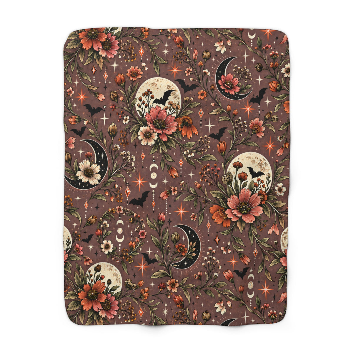 Midnight Wildflowers Sherpa Fleece Blanket | Boho Halloween Floral Throw by Subbin4Sanity