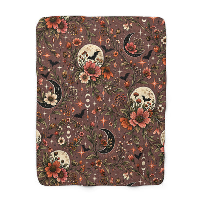 Midnight Wildflowers Sherpa Fleece Blanket | Boho Halloween Floral Throw by Subbin4Sanity