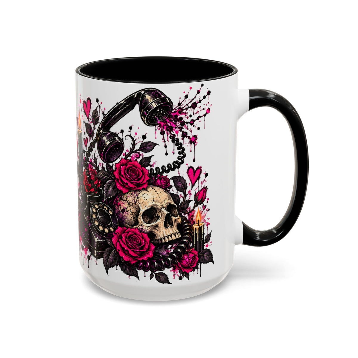 Karma’s Calling Coffee Mug | Gothic Skull & Telephone Ceramic Mug by Subbin4Sanity